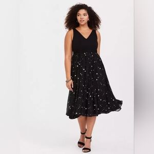 Midi Chiffon Skater Dress With Silver Stars Size 2